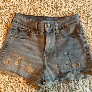Levi’s high waisted floral embroidered denim shorts